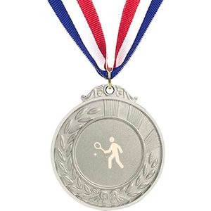 Akyol - tennis medaille zilverkleuring - Tennis - beste tennisser - gegraveerde sleutelhanger - cadeau - gepersonaliseerd - accessoires - squash - paddle - sport - sleutelhanger met naam