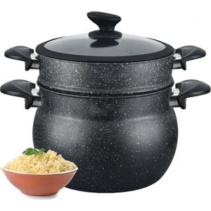 Royalty Line® CP6L Stoompan Inductie - 6 Liter / Ø20 cm Couscous Pan - Rijst en Groentestomer - Soeppan Inductie Voor Alle Warmtebronnen - Couscoussier - Zwart