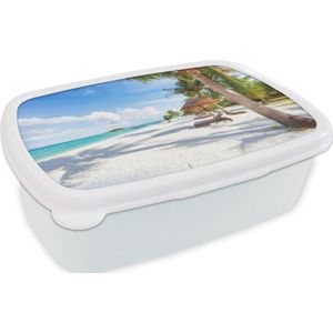 Broodtrommel Wit - Lunchbox - Brooddoos - Strand - Zee - Palmbomen - 18x12x6 cm - Volwassenen