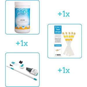 Zwembad Onderhoudsbundel - Zwembad Onderhoud Starterspakket bevat Chloor - Testrips en Stofzuiger - Ideaal voor Opzetzwembaden (3-delig)