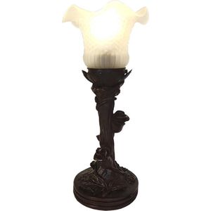 LumiLamp Tiffany Tafellamp Ø 12*31 cm E14/max 1*25W Wit Kunststof, Glas Tiffany Bureaulamp Tiffany Lampen