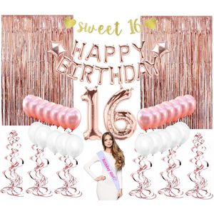 Perow XXL Sweet 16 Ballonnen pakket - Rosé Gouden Ballonnen Set - Verjaardagsfeest - Luxe complete set - Ballonnen - Happy Birthday