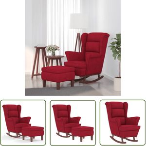 vidaXL Lounge Stoel - Schommelstoel - Schommelstoel met houten poten en voetenbank fluweel wijnrood - Fluweel Stoel - Rode Fauteuil - Salontafel