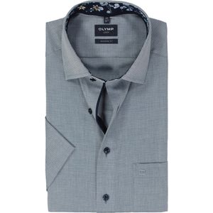 OLYMP modern fit overhemd - korte mouw - structuur - marine blauw - Strijkvrij - Boordmaat: 38