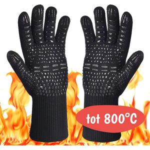 BBQ Ovenwanten – Hittebestendige Handschoenen - Ovenhandschoenen - Barbecue Handschoen – Grill & Oven Want – Koken Accessoires - Vuurkorf en Openhaard - Gloves - Barbeque Keukenaccessoires - Koken - Kerst en Sinterklaas Cadeau -Zwart – 2 Stuks