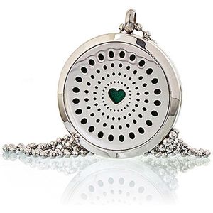 Aromatherapie Geurketting Diamanten Hart 30mm - Etherische Olie - 10 Herbruikbare Viltjes - Halsketting met Hanger - Roestvrijstaal - Geurverspreider - Essentiële Olie