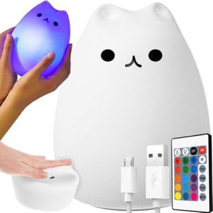 Oneiro's Luxe - LED - ⌀ 15x11x11 cm - Wit - Kinder Nachtlampje - Liggend katje - Babykamer - Dimbaar - Slaap - Kraamcadeau - PREMIUM - Gender reveal cadeau - Sinterklaas