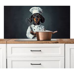 Spatscherm keuken 120x60 cm - Kookplaat achterwand Hond - Garde - Kok - Muurbeschermer - Spatwand fornuis - Hoogwaardig aluminium
