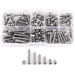 Schroeven 170 stks M4 Rvs SS304 Hex Socket Knop Hoofd Schroeven Bouten en Moeren Diverse Set