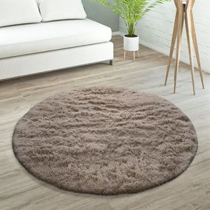 Paco Home Hoogpolig Vloerkleed Woonkamer Vacht Imitatiebont Shaggy Wollig Eenkleurig 80 cm Rund