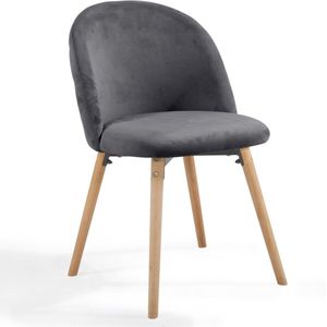 Miadomodo Eetkamerstoelen - Velvet - Fluweel - Houten Poten - Set van 8 - Donker Grijs