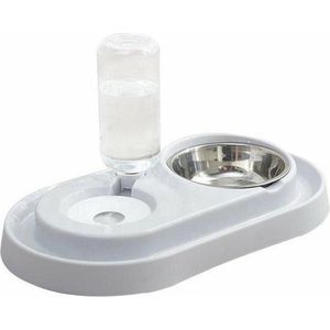 Grijze-Voerbak- Kleine Honden- Katten- Automatische- Water- Dispenser- Inclusief waterfles