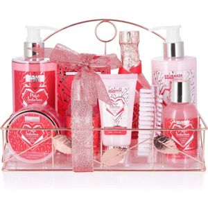 10-Delige Bad en Douche Set met Framboos Champagne - Luxe Verzorgingsset in Rosé Gouden Badplankje