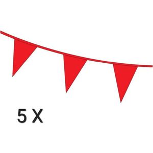 5 x vlaggenlijn - Rood - 10 meter, Verjaardag, Themafeest, Carnaval, Huwelijk