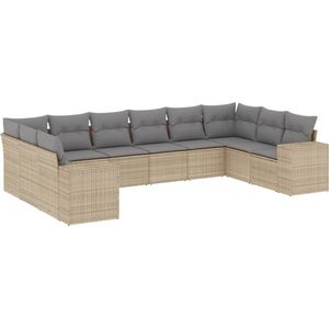 vidaXL Loungeset - 10-delig - Beige - Inclusief kussens Loungebank - Tuinset - Buitendecoratie - Tuinmeubels - Lounge Set