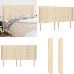 vidaXL Hoofdbord met randen 183x16x118/128 cm stof crèmekleurig - Hoofdbord - Hoofdborden - Hoofdeinde - Houten Hoofdbord