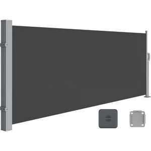 Zijluifel met stalen bak, windscherm, roestbestendig, uitschuifbaar zonnescherm, privacyscherm, zonwering, voor balkon, terras, tuin, 180 x 450 cm - Antraciet - SONGMICS GSA589G01