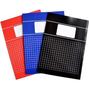 Pakket van 5-pak schriften - Ruit 10mm - A4 Formaat - Basic - Rood / Blauw / Zwart