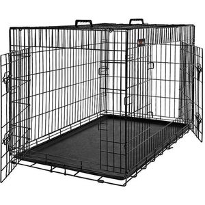 MIRA Home - Bench voor honden - Hondenkooi - 2 Deuren - Opvouwbaar - Plastic - Metaal - Zwart - 92.5x57.5x64