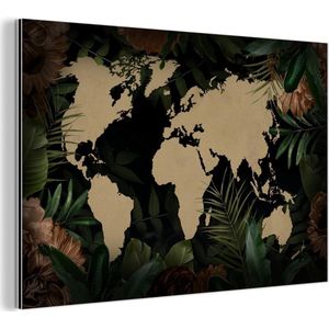 Wanddecoratie Metaal - Aluminium Schilderij Industrieel - Wereldkaart - Bladeren - Tropische Planten - 150x100 cm - Dibond - Foto op aluminium - Industriële muurdecoratie - Voor de woonkamer/slaapkamer