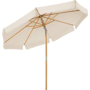 Nancy's Wylie Parasol - Zonnescherm - Zonwering - UPF 50+ - Hout - Buigbaar - Beige/Grijs - Bruin - 270 cm