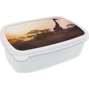 Broodtrommel Wit - Lunchbox - Brooddoos - Giraffe - Safari - Stof - Ochtend - 18x12x6 cm - Volwassenen