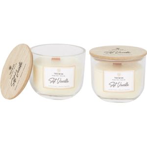 Treewick - SET VAN TWEE - Geurkaars - Soft Vanilla - houten lont en deksel - 50 branduren