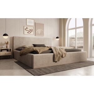 Meubella - Tweepersoonsbed Aria - Beige ribstof - 180x200 cm