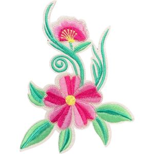 Bloem Bloemen Tak Strijk Embleem Patch 13.8 cm / 18 cn / Roze Groen