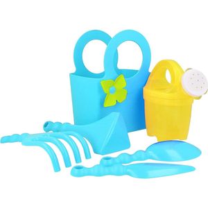 6-delige tuingereedschapset voor kinderen - kindertuingereedschap - gieter, schoffel, schop, troffel, hark, draagtas (blauw Geel)