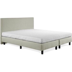 Boxspring Sofia luxe lentegroen 80x190 incl. wit matras, hoofdbord glad uitgevoerd.