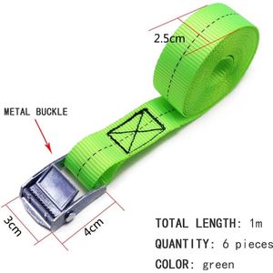 Spanbanden met klemsluiting, 6 stuks, bevestigingsriemen, sjorbanden, kort tot 150 kg, 1 m x 25 mm, voor motorfiets, fietsendrager, extreem robuust belastbaar (groen)