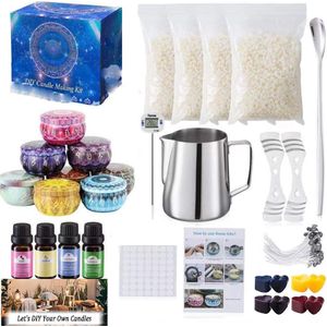 Geurkaarsen DIY - Zelf Kaarsen Maken Set -Candle Making Kit- Met Kaarsen Wax, thermometer，Gietvorm, Kaarsenlonten, Lonthouder, Afplakstickers en Roerstokje – DIY – Geurkaars Mallen – Paraffine – Kaarsjes – Soja Wax – Starterspakket - Kaarsenhouder