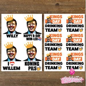 GetGlitterBaby® - Koningsdag Plak Tattoos / Tijdelijke Tattoo / Nep Tatoeage - Oranje Schmink Versiering - Koningsdag / Kingsday Drinking Team