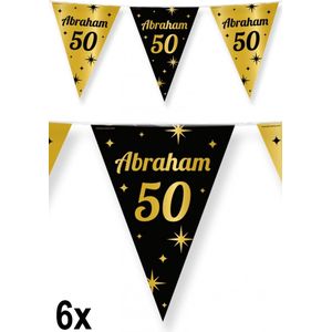 6x Luxe Vlaggenlijn Abraham 50 zwart/goud 10 meter - Classy - Dubbelzijdig bedrukt - Abraham Sarah festival thema feest party