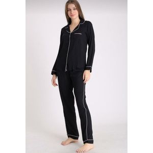 Katoen-Satijn Dames Pyjama set Zwart Maat S