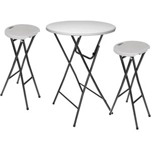 Inklapbare Statafelset met Barkrukken - Ø 80cm - Wit