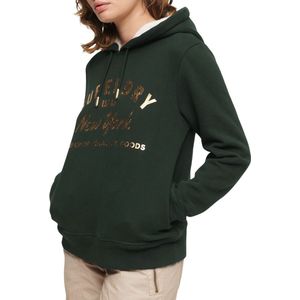 Superdry Luxe Metallic Logo Hoodie Dames Trui - Academy Dark Green - Maat M