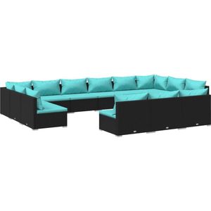 VidaXL 13-delige Loungeset met Kussens - Poly Rattan Zwart