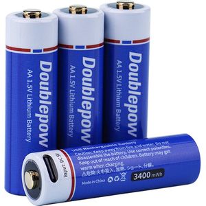 Doublepow USB Oplaadbare Li-ion AA Batterij 3400mWh - Marktleider Hoge Capaciteit - AA Batterijen - Oplaadbaar via USB-C (4 Stuks)