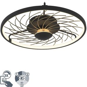 QAZQA spaak - Design Dimbare LED Plafondlamp met Dimmer - 1 lichts - Ø 48.5 cm - Zwart Goud - Woonkamer | Slaapkamer | Keuken