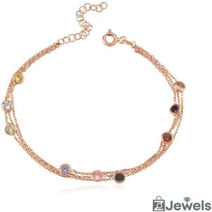 OZ Jewels Roségoud Gekleurde Zilveren Armband met Gekleurde Steentjes - Accessoires - Liefdessieraden - Love Armband- Valentijnsdag - Cadeau - Moederdag - Armband Meisje - Sieraden Dames - In mooie geschenkverpakking