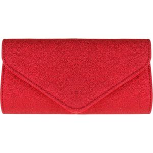 Avondtasje - Helder Rode Glitterstof Envelop - Magneetsluiting - Schouderketting - 20x11cm