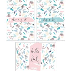 Geboortekaarten - Set van 6 leuke ansichtkaarten - Gefeliciteerd / felicitatie met geboorte - Leuke Post - G9 - Jongen en Meisje / Zoon en Dochter