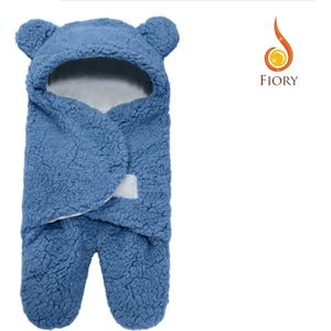 Fiory Baby Wikkeldoek Teddybeer| Inbakerdoek| Slaapzak| zachte vacht| Kinderwagen| Muts en Oortjes| Eerste baby maanden| blauw