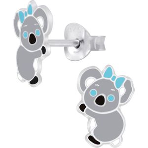 Joy|S - Zilveren koala oorbellen - blauwe strik
