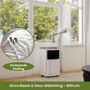 Mobiele Airco Raamafdichtingskit 400 CM – 2 Jaar Garantie – Universele Raamafdichting voor Airco Slang 4 M – Verbeterde Unieke Sluiting - Herbruikbaar – Universele Afdichting Raam / Deur – Tegen Insecten Verhoogt Prestaties Airco - Beter voor Milieu