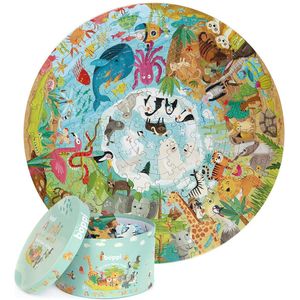 Boppi - dieren over de wereld puzzel - rond formaat - 150 stukjes - 58cm diameter - gemaakt van recycled karton