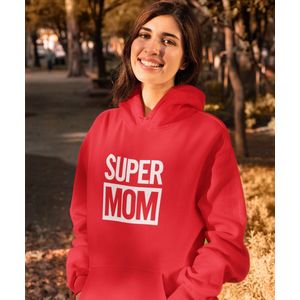 Moederdag Hoodie Super Mom - Kleur Rood | Maat XS | Moederdag Cadeautje Voor Mama's