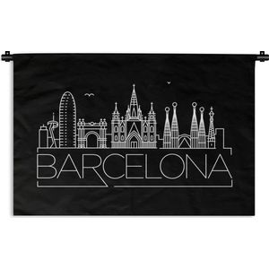 Wandkleed Wereldsteden - Skyline Barcelona op een zwarte achtergrond Wandkleed katoen 90x60 cm - Wandtapijt met foto